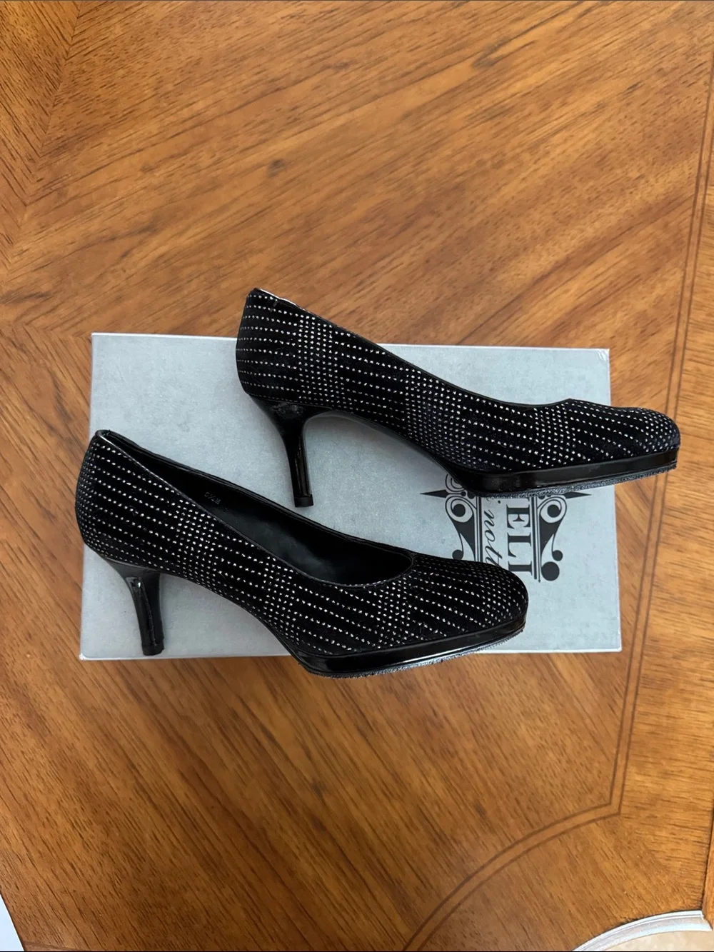 Vaneli Black Crystal-Studded Velvet Pumps